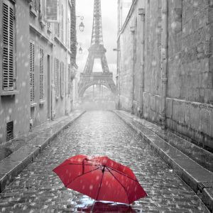A Paris Back Street (Black and White with Red Umbrella) - Designer Splashback