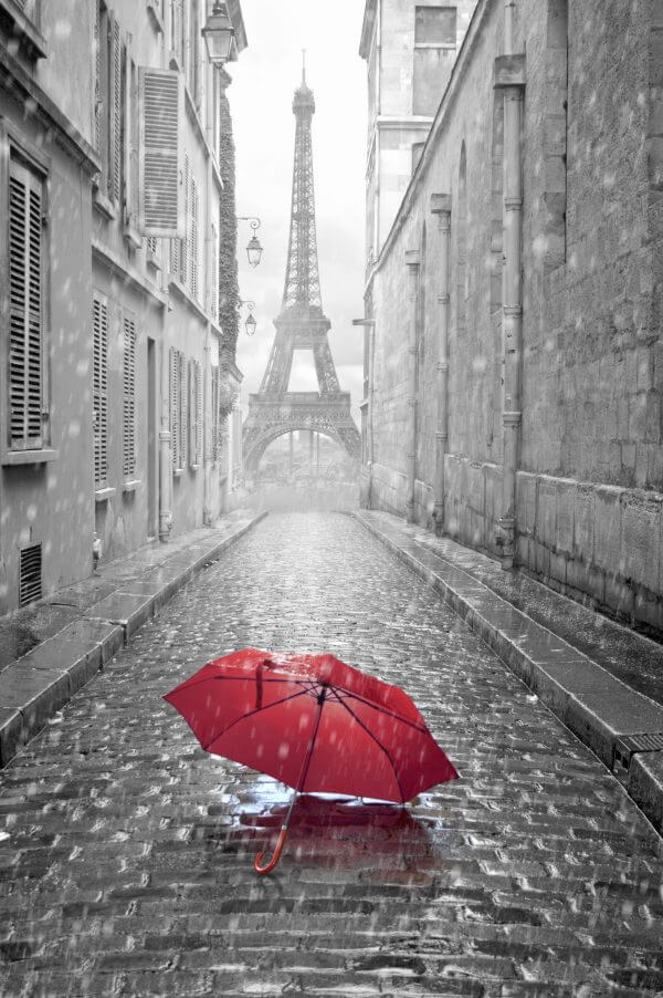 A Paris Back Street (Black and White with Red Umbrella) - Designer Splashback
