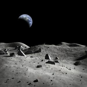 Earth Viewed from the Moon ( Black and White with Coloured Earth) – Designer Splashback